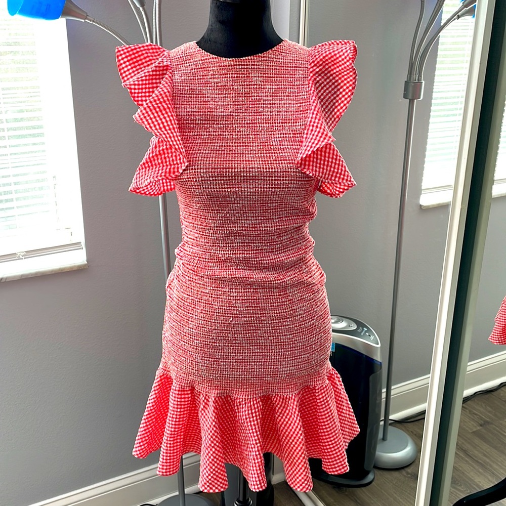 C/MEO Collective Red and White Flutter Dress